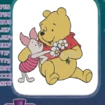 Winnie the Pooh and Piglet Hugging with Flowers Embroidery Designs - Instant Download
