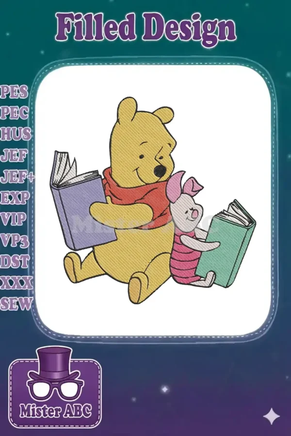 Winnie the Pooh and Piglet sitting together, happily engrossed in their respective books, a charming scene.