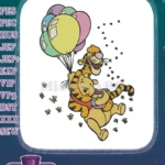 Winnie the Pooh and Tigger Flying with Balloons Embroidery Designs - Instant Download