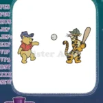 Winnie the Pooh and Tigger playing baseball embroidery designs - Instant Download