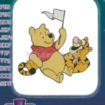 Winnie the Pooh and Tigger with Flag Embroidery Designs - Instant Download