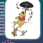 Winnie Pooh Tigger Piglet autumn adventure umbrella flying embroidery designs - Instant Download