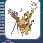 Winnie Pooh Piglet Tigger Stargazing with Telescope Moon Stars Embroidery Designs - Instant Download