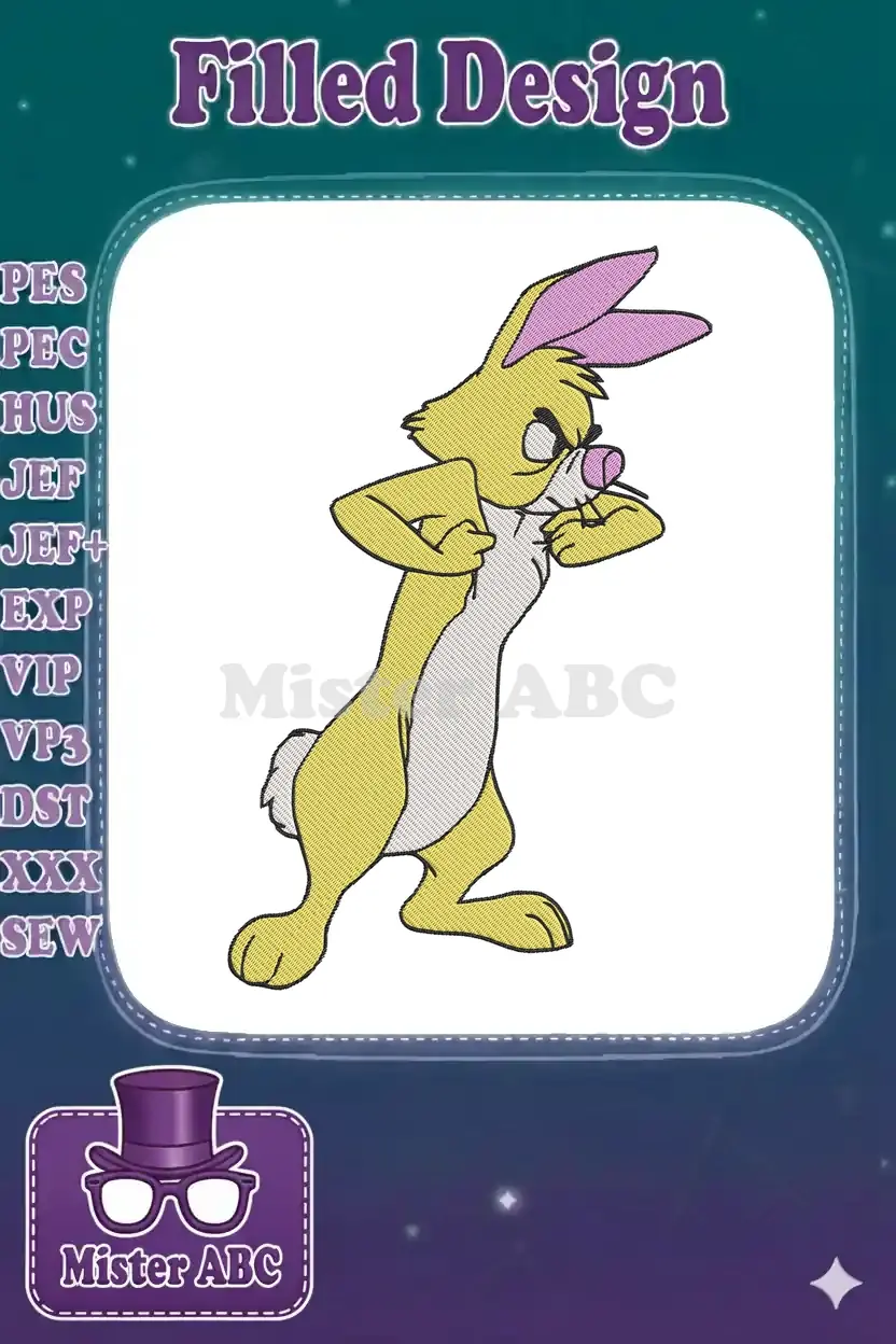 Embroidery design of Rabbit from Winnie the Pooh, standing with hands on hips, a determined expression.