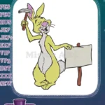 Winnie Pooh Rabbit Handyman Holding Hammer Blank Sign Embroidery Designs - Instant Download