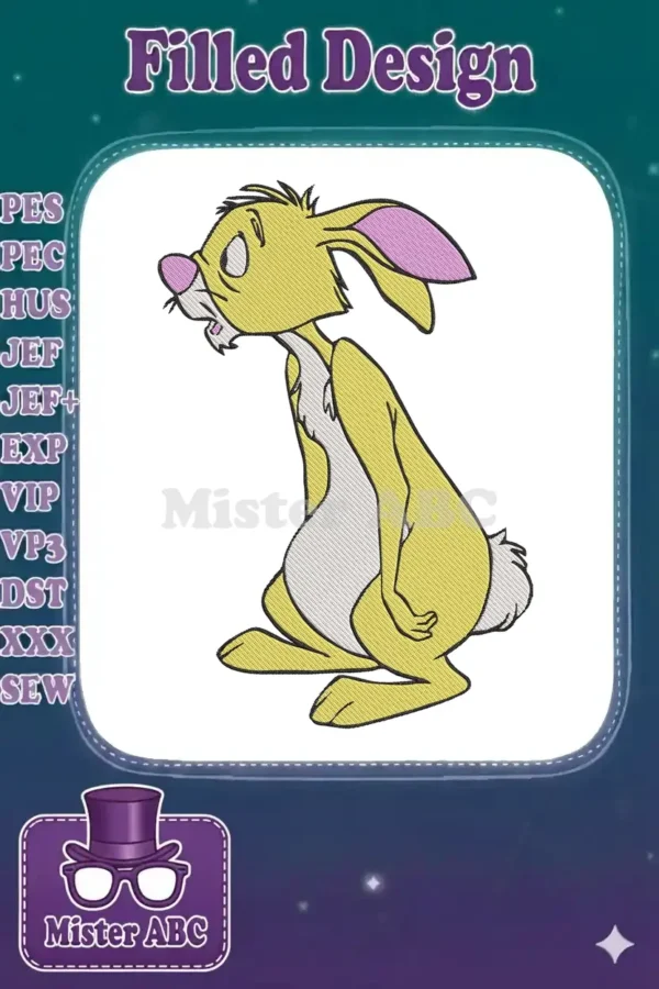 High-quality embroidery design of Rabbit from Winnie the Pooh, showcasing his classic surprised expression and vibrant colors.