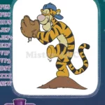 Playful Tigger baseball player with glove and cap embroidery designs - Instant Download