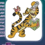 Tigger reading book with bird and mouse friends embroidery designs - Instant Download