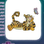 Whimsical Tigger and butterfly adorable cartoon embroidery designs - Instant Download
