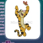 Joyful Tigger and butterfly vibrant cartoon character embroidery designs - Instant Download