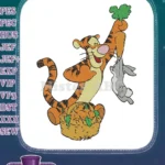 Playful Tigger and Rabbit with Carrot Basket Embroidery Designs - Instant Download