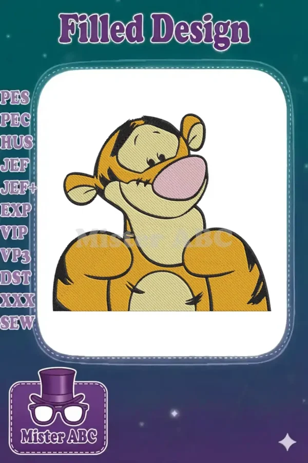 Vibrant Tigger embroidery design, featuring the beloved Winnie the Pooh character with intricate fill stitches.
