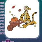 Tigger pushing pumpkin wheelbarrow autumn leaves embroidery designs - Instant Download