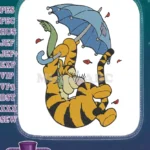 Tigger Falling with Blue Umbrella and Red Leaves Embroidery Designs - Instant Download