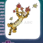 Tigger Playing with Autumn Leaves Happy Fall Embroidery Designs - Instant Download