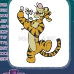 Happy Tigger bouncing with a white daisy flower embroidery designs - Instant Download