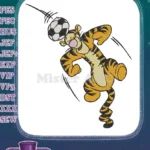 Happy Tigger kicking soccer ball cartoon embroidery designs - Instant Download