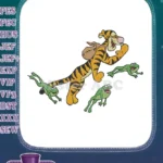 Happy Tigger Running with Three Green Frogs Embroidery Designs - Instant Download