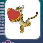 Happy Tigger Disney character holding a big red heart embroidery designs - Instant Download