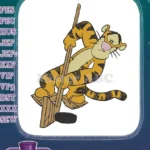 Exhausted Tigger playing hockey fun cartoon character embroidery designs - Instant Download