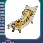 Relaxed Tigger cartoon character on beach chair embroidery designs - Instant Download