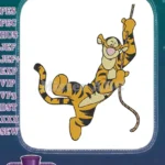 Playful Tigger Swinging on Rope Cartoon Embroidery Designs - Instant Download