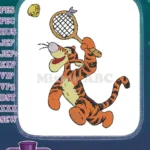 Playful Tigger hitting tennis ball with racket embroidery designs - Instant Download