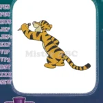 Playful Tigger cartoon character holding pencil embroidery designs for kids - Instant Download
