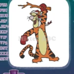 Jumping Tigger Christmas Santa Hat Red Mittens Embroidery Designs - Instant Download