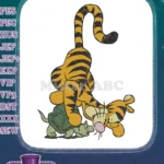 Playful Tigger Upside Down with Green Turtle Embroidery Designs - Instant Download