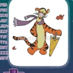 Tigger with Scarf and Umbrella Autumn Embroidery Designs - Instant Download