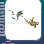 Happy Tigger flying high with green umbrella embroidery designs - Instant Download