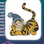 Cute Tigger with blue winter hat cartoon character embroidery designs - Instant Download