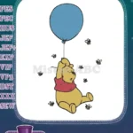 Winnie the Pooh holding blue balloon with bees embroidery designs - Instant Download