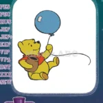 Winnie Pooh holding honey pot and blue balloon embroidery designs - Instant Download