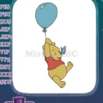Whimsical Winnie the Pooh Flying Blue Balloon with Butterfly Embroidery Designs - Instant Download