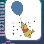Winnie the Pooh floating blue balloon with bees embroidery designs - Instant Download