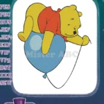 Winnie the Pooh sleeping on blue balloon embroidery designs - Instant Download