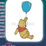 Winnie the Pooh floating with blue balloon embroidery designs for kids - Instant Download