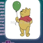 Happy Winnie the Pooh Holding Green Balloon Cartoon Embroidery Designs - Instant Download