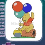 Classic Winnie the Pooh with colorful balloons and honey pot embroidery designs - Instant Download