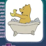Winnie the Pooh bath time with rubber duck embroidery designs - Instant Download