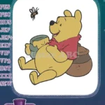 Winnie the Pooh enjoying honey pot with bee embroidery designs - Instant Download