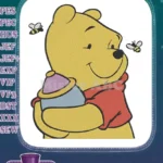 Winnie Pooh bear holding honey pot with bees embroidery designs - Instant Download