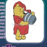 Winnie the Pooh in Nightcap with Honey Pot Embroidery Designs - Instant Download