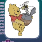 Winnie the Pooh and Playful Bee Honey Pot Embroidery Designs - Instant Download