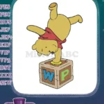 Winnie the Pooh playful handstand on WP block embroidery designs - Instant Download