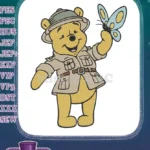 Happy Winnie the Pooh Explorer with Butterfly Embroidery Designs - Instant Download