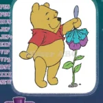 Winnie the Pooh holding a colorful flower embroidery designs - Instant Download
