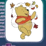 Winnie the Pooh dancing among autumn leaves embroidery designs - Instant Download